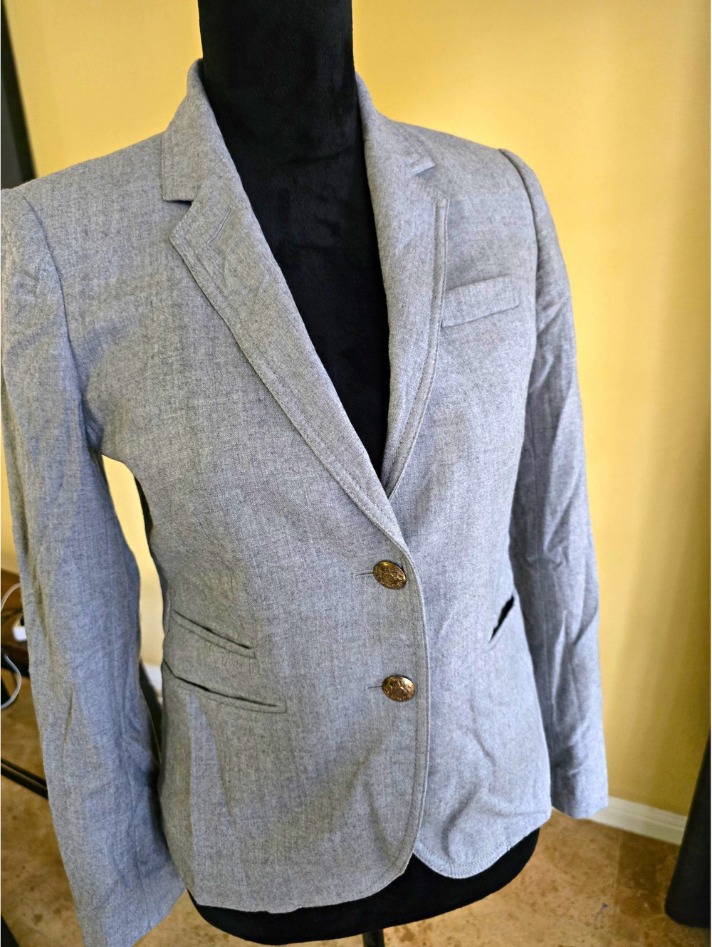 J.CREW Schoolboy Women’s Gray Wool Twill Blazer Gold Crest Buttons SZ2